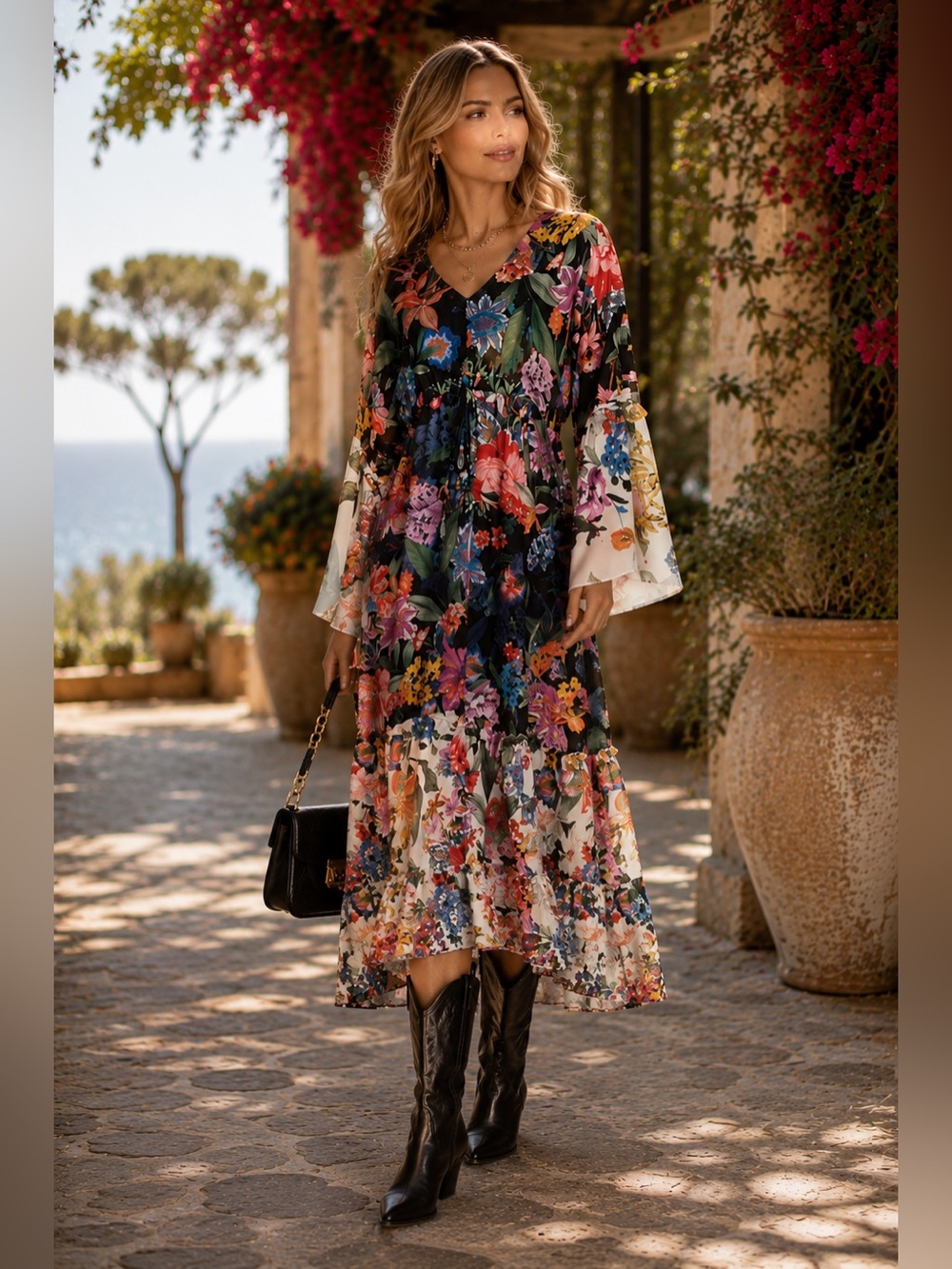 NWT Johnny Was Neon Jungle Mix Black Floral Midi dress size  small runs big